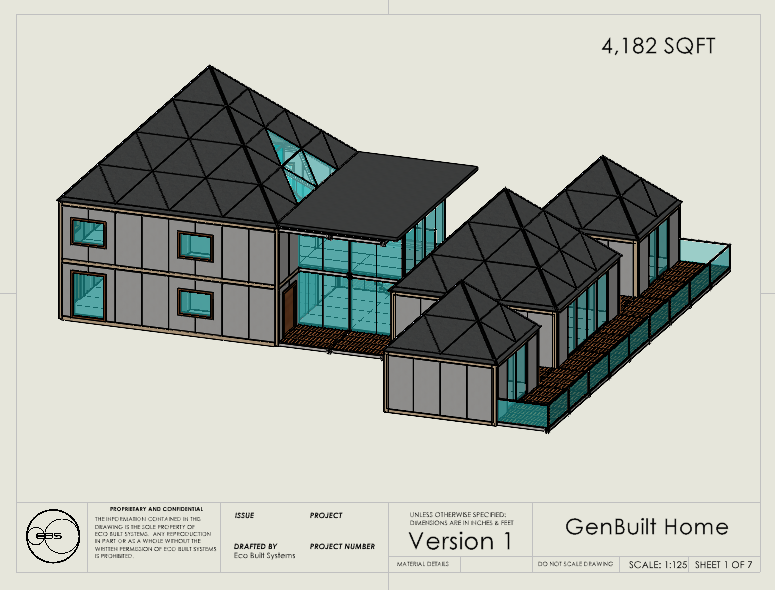 GenBuilt Home Version 1 — 4,182 sqft three-dimensional drawing