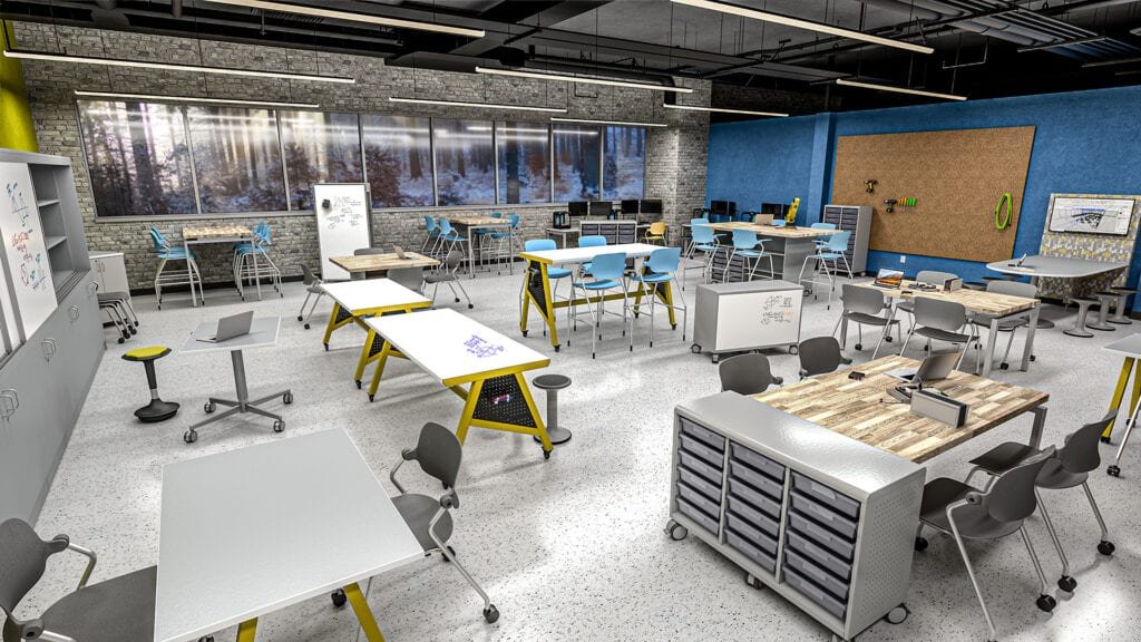 Open co-working floor in a converted industrial building