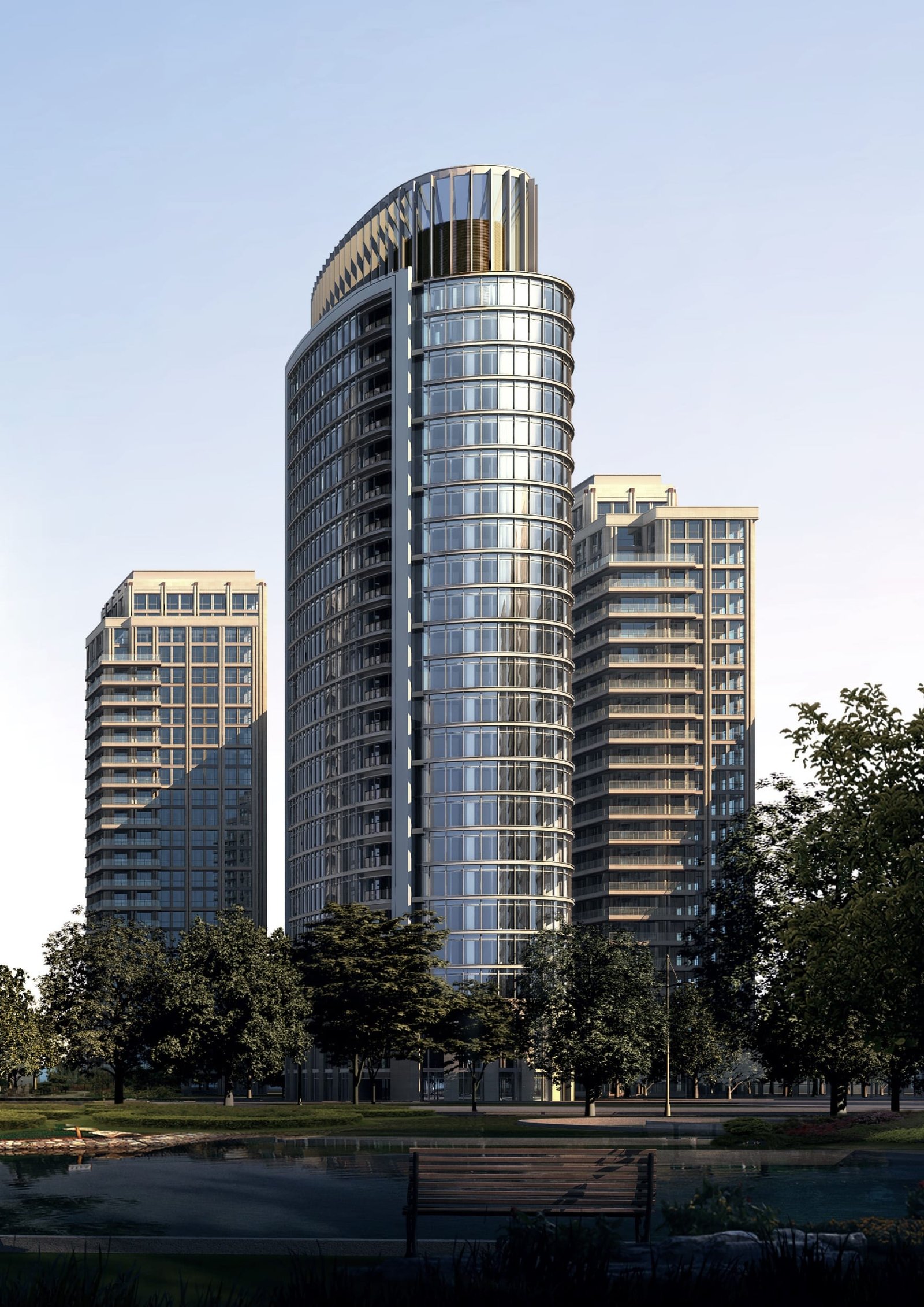 Architectural rendering of glass towers